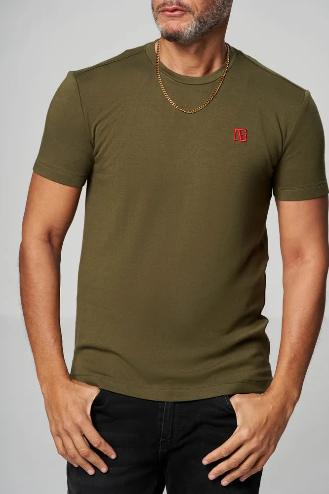 a man is wearing Forest Green-Red Label T-Shirt